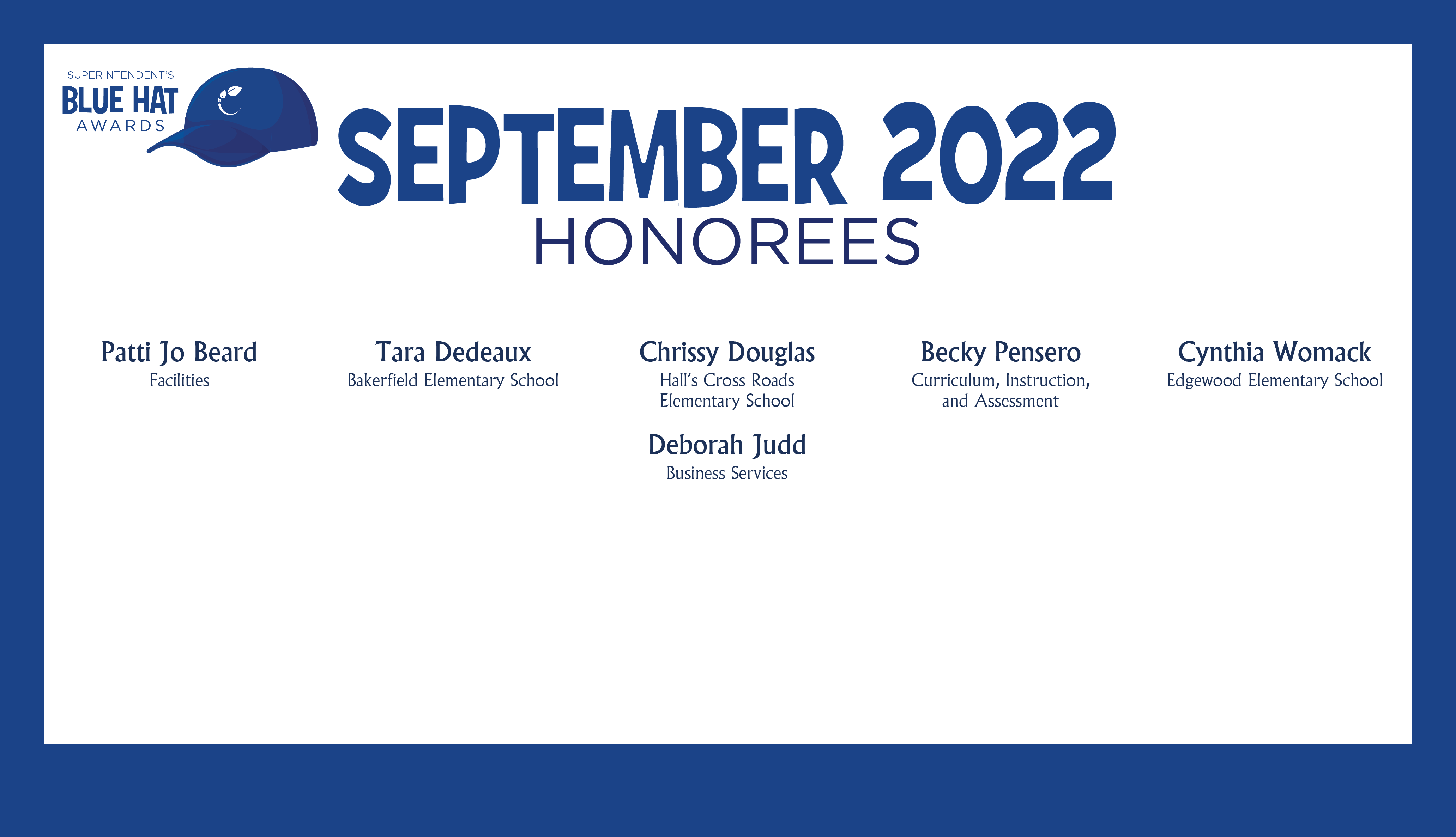 HCPS Blue Hat Honorees - September 2022